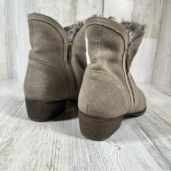 Seychelles Lucky Penny Taupe Suede Faux Fur Ankle Boot Double Zip Size #1075 - Picture 7 of 13